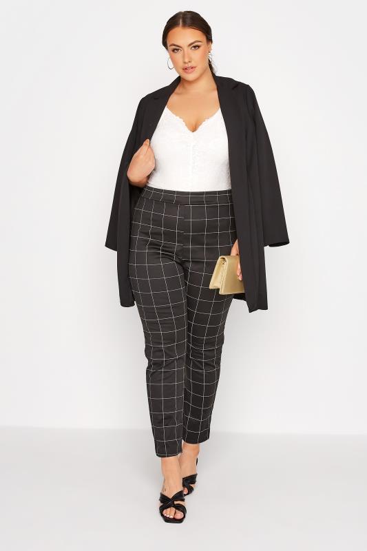 LIMITED COLLECTION Curve Black Check Ponte Stretch Trousers 2