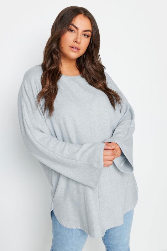 Plus Size  YOURS Curve Blue Batwing Sleeve Soft Touch Jumper