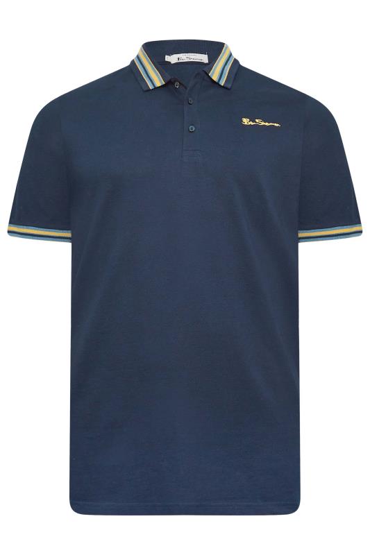 BEN SHERMAN Big & Tall Navy Blue Stripe Tipped Polo Shirt | BadRhino 3