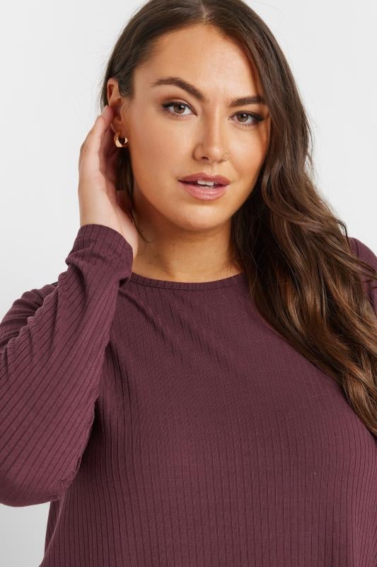 YOURS Plus Size Purple Ribbed Swing T-Shirt | Yours Clothing 5