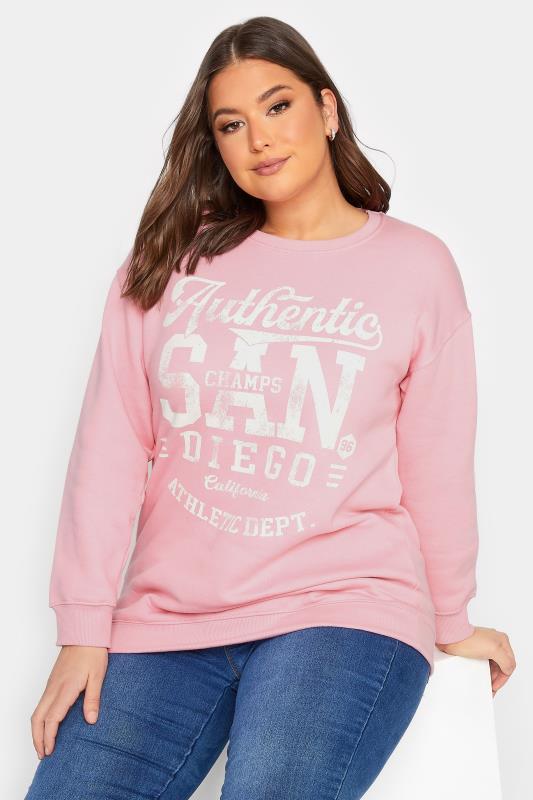 YOURS Plus Size Pink 'San Diego' Slogan Sweatshirt | Yours Clothing 4