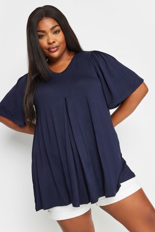 Plus Size  YOURS Curve Navy Blue Pleated Swing Top