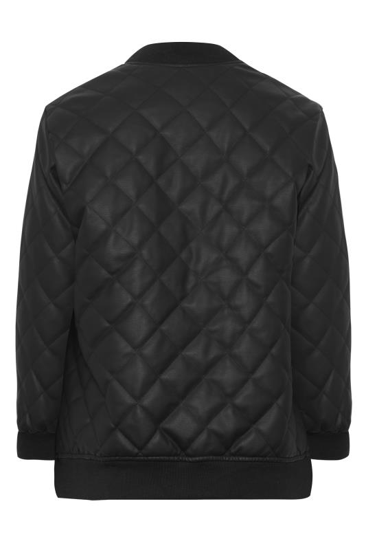 YOURS Plus Size Curve Black Quilted Faux Leather Bomber Jacket | Yours Clothing  9