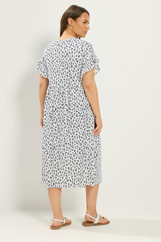 YOURS Plus Size White Floral Frill Sleeve Dress | Yours Clothing 2