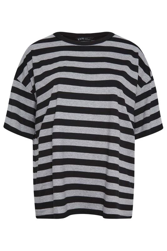 YOURS Plus Size Curve Grey Stripe Oversized Boxy T-Shirt | Yours Clothing  6