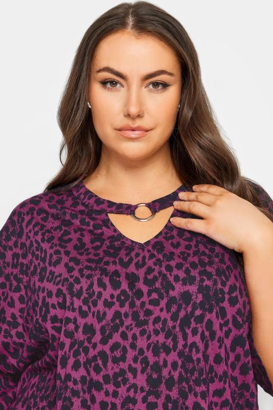 YOURS Plus Size Pink Leopard Print Ring Detail T-Shirt | Yours Clothing 4