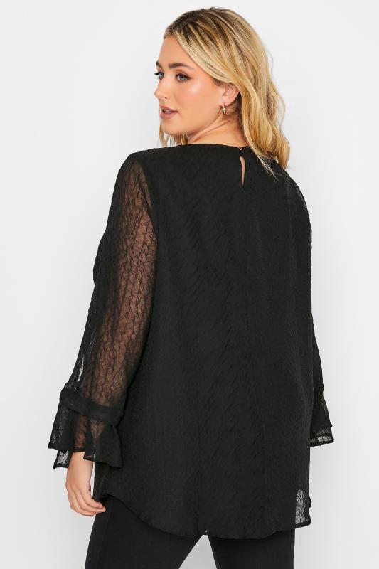 YOURS Plus Size Curve Black Sheer Bell Sleeve Blouse | Yours Clothing  3