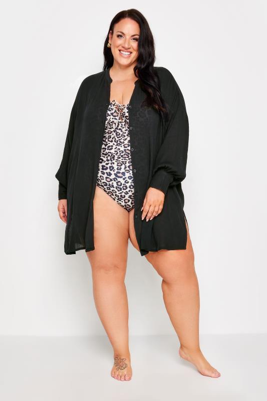 YOURS Plus Size Black Button Up Beach Shirt | Yours Clothing 2