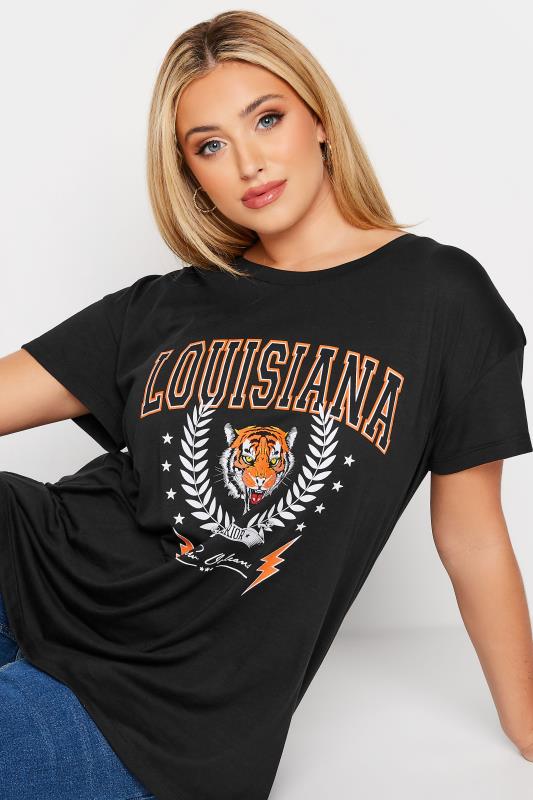 Curve Plus Size Black 'Louisiana' Tiger Print T-Shirt | Yours Clothing 4