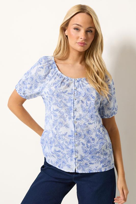  M&Co Blue Floral Print Dobby Blouse