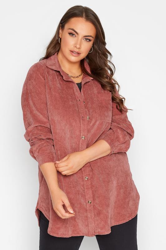 Plus Size Pink Cord Longline Shirt | Yours Clothing 1
