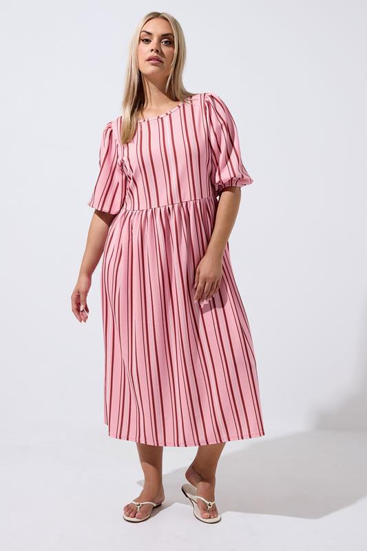 LIMITED COLLECTION Plus Size Pink Stripe Peplum Dress | Yours Clothing 1