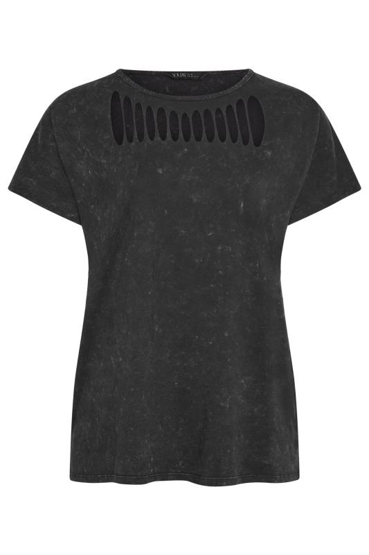YOURS Plus Size Grey Acid Wash Cut Out Top | Yours Clothing 6