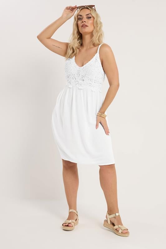 YOURS Plus Size White Crochet Crinkle Mini Dress | Yours Clothing 2