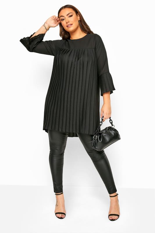 YOURS LONDON Black Pleated Tunic Blouse | Yours Clothing 2