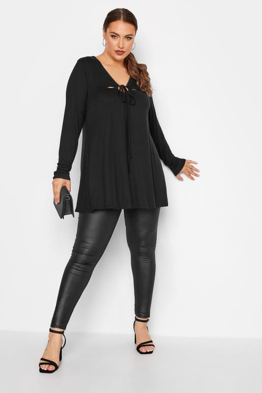 LIMITED COLLECTION Plus Size Black Keyhole Tie Long Sleeve Top | Yours Clothing  2