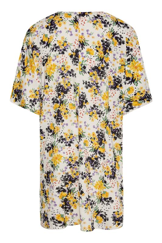 Plus Size Yellow Floral Longline Kimono | Yours Clothing 7