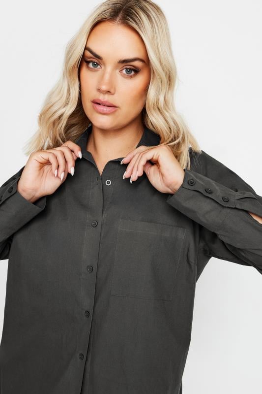 YOURS Plus Size Charcoal Grey Tie Detail Shirt | Yours Clothing  4