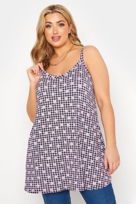 Plus Size  Lilac Gingham Print Daisy Swing Cami