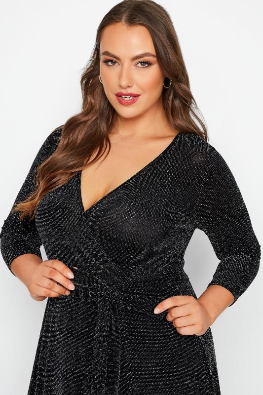YOURS LONDON Plus Size Black & Silver Glitter Wrap Dress | Yours Clothing 4