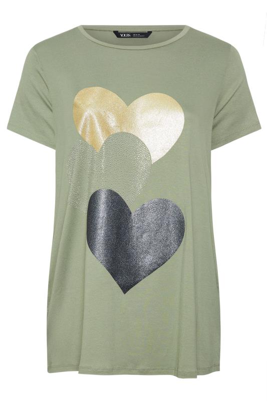 YOURS Plus Size Sage Green Glitter Heart Print T-Shirt | Yours Clothing  5