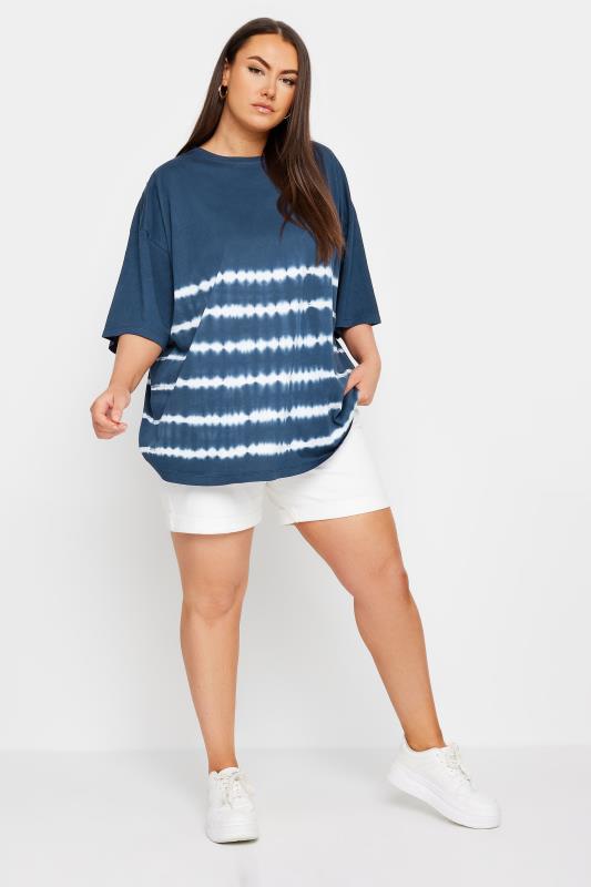 YOURS Plus Size Navy Blue Tie Dye Boxy T-Shirt | Yours Clothing 2