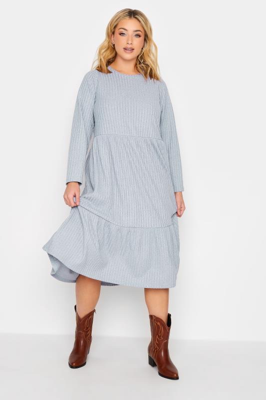 YOURS Plus Size Blue Ribbed Midi Dress | Yours Clothing 1