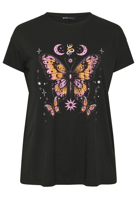 YOURS Plus Size Black Butterfly Print T-Shirt | Yours Clothing  5
