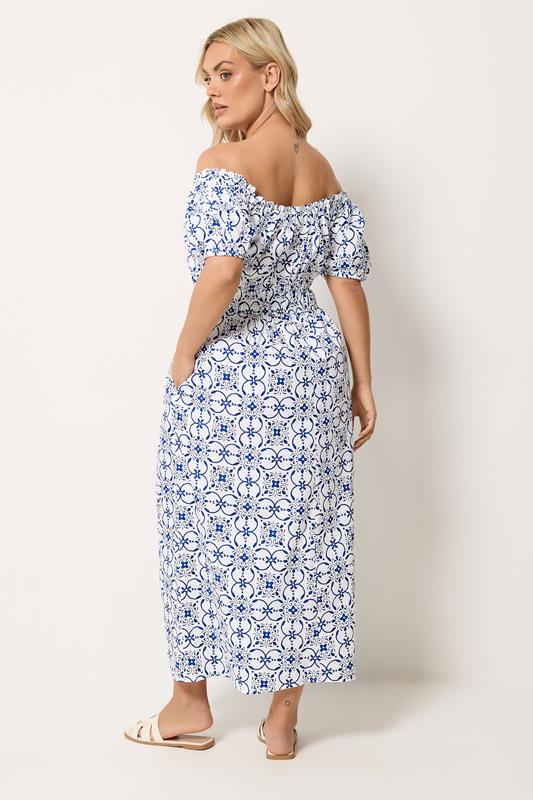YOURS Plus Size White Floral Poplin Bardot Dress | Yours Clothing 2
