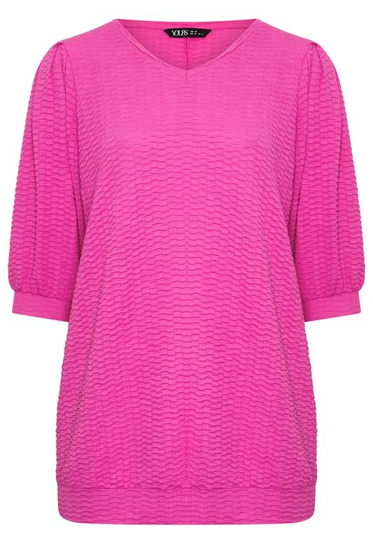 YOURS Plus Size Pink Textured Balloon Sleeve Top | Yours Clothing 5
