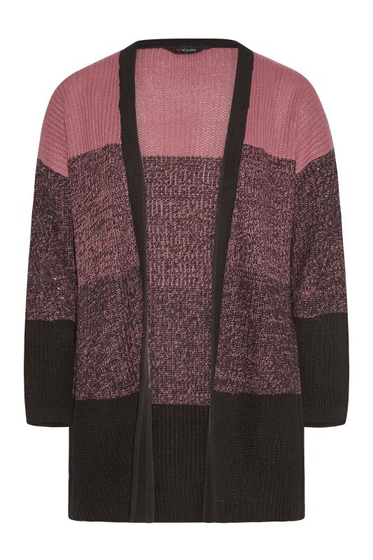 Plus Size Curve Pink Colour Block Knitted Cardigan | Yours Clothing 6