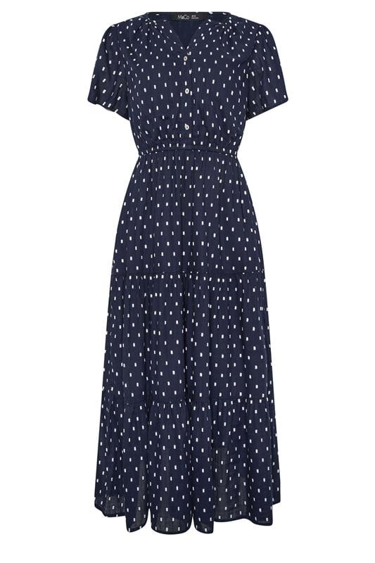 M&Co Navy Blue Dobby Tiered Cotton Midi Dress | M&Co 5