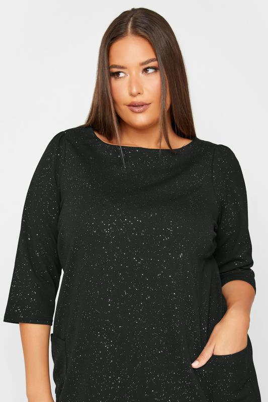 Plus Size Black & Silver Glitter Tunic Dress | Yours Clothing 4