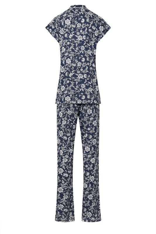 LTS Tall Women's Blue Stencil Floral Print Pyjama Set | Long Tall Sally 7