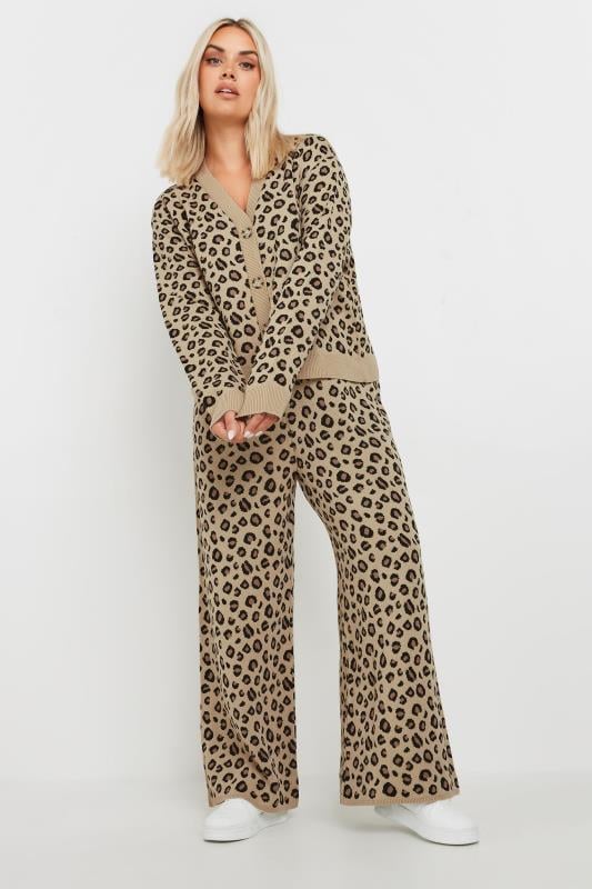 LIMITED COLLECTION Plus Size Natural Brown Leopard Print Wide Leg Trousers | Yours Clothing  2