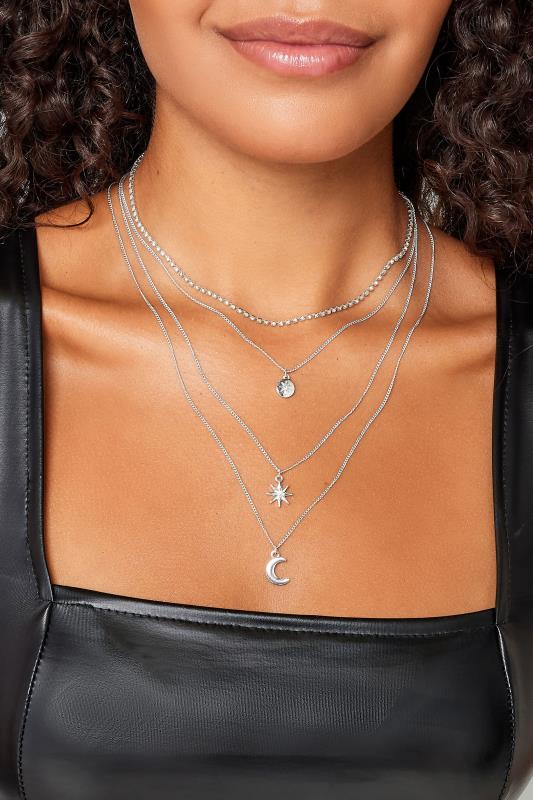 Plus Size  Silver Tone Layered Celestial Necklace