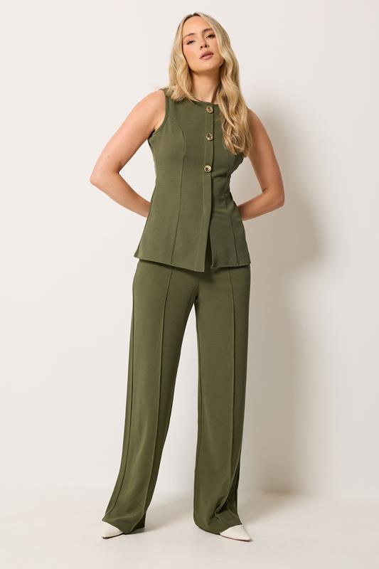  LTS tall set khaki groen getextureerd vest & broek met wijde pijpen