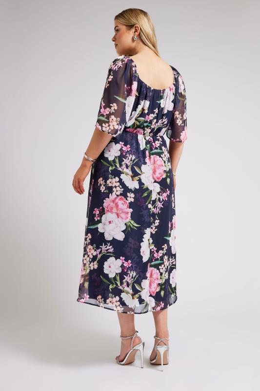 YOURS LONDON Plus Size Navy Blue Floral Print Maxi Dress | Yours Clothing 3