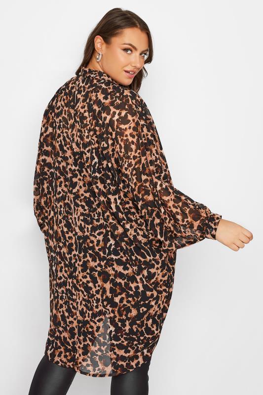 Plus Size Brown Leopard Print Extreme Dipped Hem Shirt | Yours Clothing 3