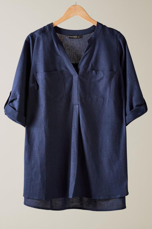 EVANS Plus Size Navy Blue Linen Utility Top | Evans  5