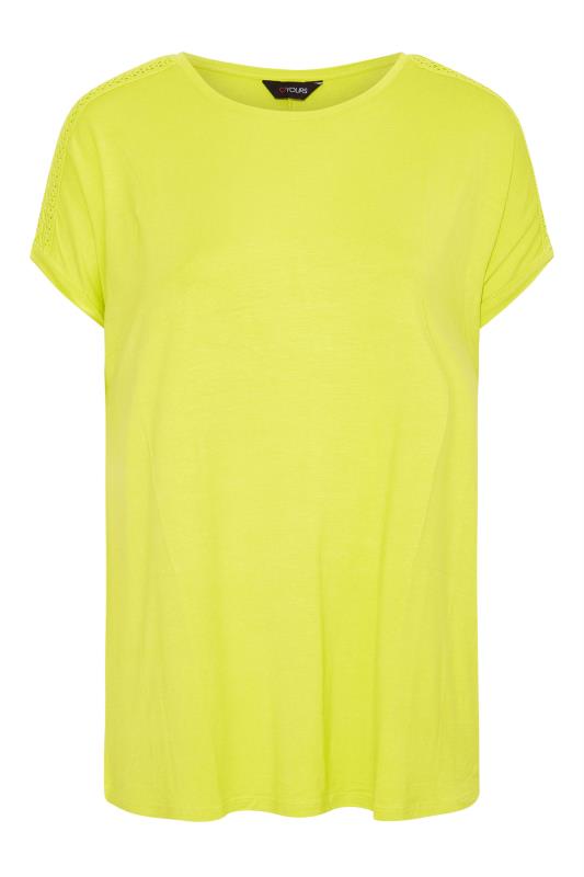 Plus Size Yellow Crochet Detail Short Sleeve T-Shirt | Yours Clothing  6