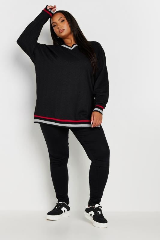 YOURS Plus Size Black V-Neck Knit Sweatshirt | Yours Clothing  2