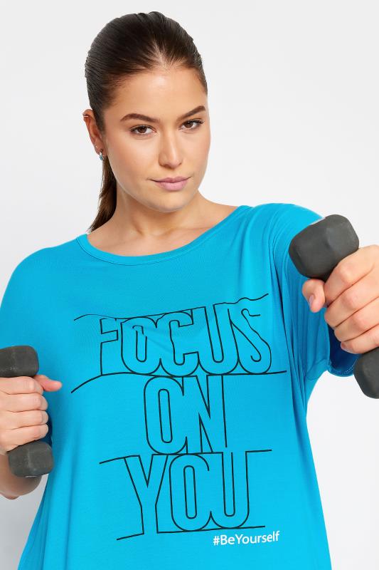 YOURS ACTIVE Plus Size Blue 'Focus On You' Slogan Top | Yours Clothing 5
