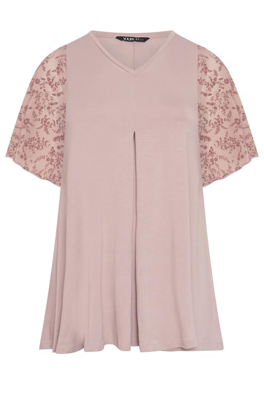 YOURS Plus Size Pink Pleat Front Floral Sleeve Top | Yours Clothing 5