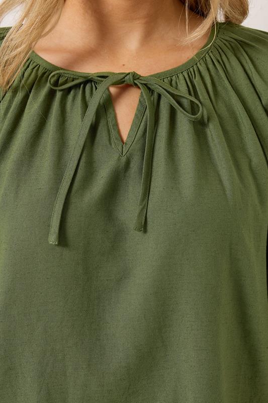 LTS Tall Women's Khaki Green Tie Front Linen Blouse | Long Tall Sally 6