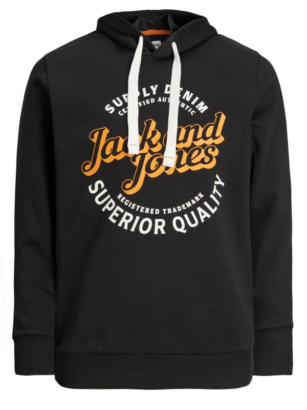 JACK & JONES Big & Tall Black Hooded Logo Print Sweatshirt | BadRhino 2