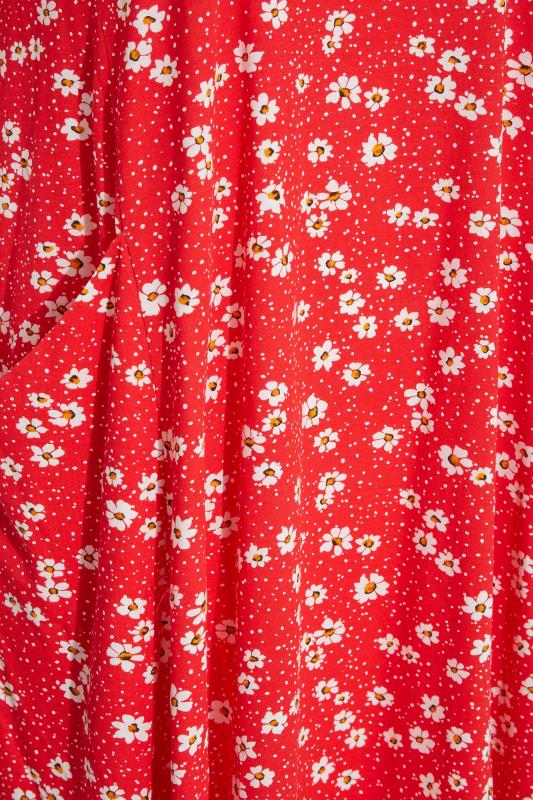 Curve Red Daisy Print Drape Pocket Dress 5