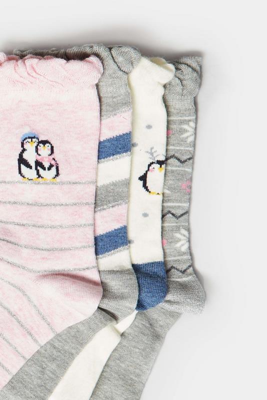 5 PACK Grey Christmas Penguin Ankle Socks | Yours Clothing 4