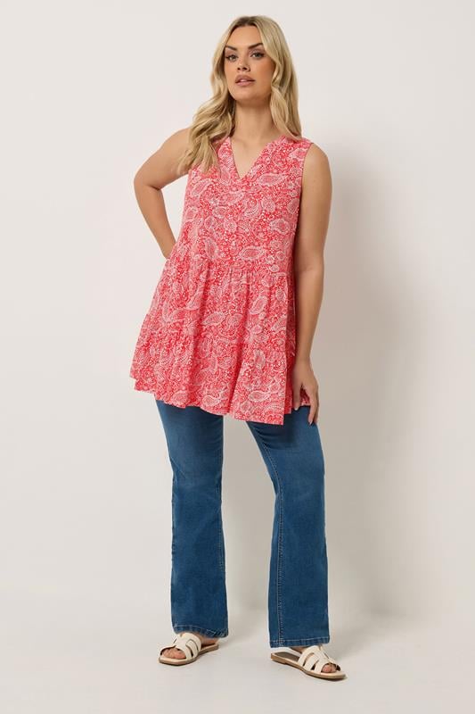 YOURS Plus Size Orange Paisley Notch Neck Vest Top | Yours Clothing 1