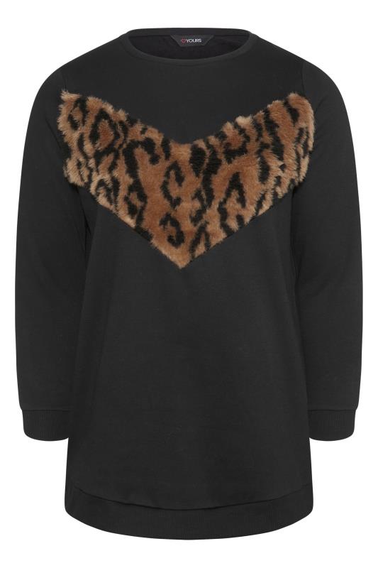 Plus Size Black Leopard Print Faux Fur Panel Sweatshirt | Yours Clothing  6